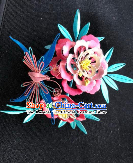 China Handmade Silk Peony Butterfly Hairpin Traditional Hanfu Hair Accessories Ancient Court Lady Hair Stick