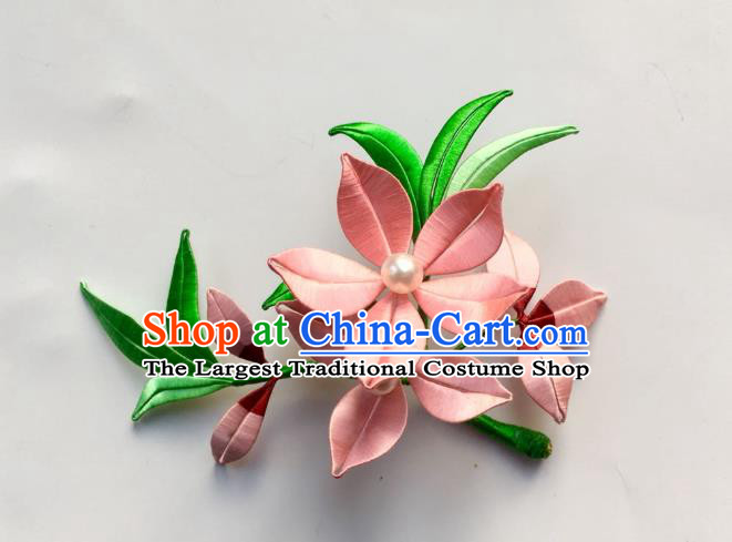China Handmade Pink Silk Peach Blossom Hairpin Traditional Song Dynasty Hair Accessories Ancient Princess Flowers Hair Stick