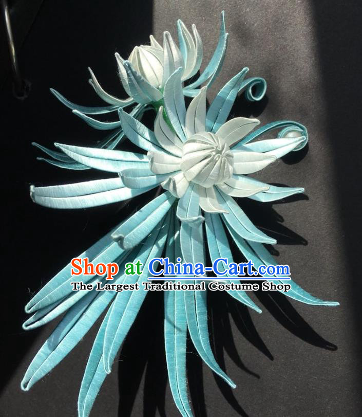 China Handmade Yellow Silk Chrysanthemum Hairpin Traditional Qing Dynasty Hair Accessories Ancient Court Woman Hair Stick