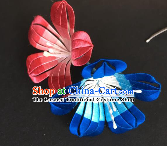 China Handmade Silk Petunia Hairpin Traditional Cheongsam Hair Accessories Ancient Swordswoman Ebony Hair Stick