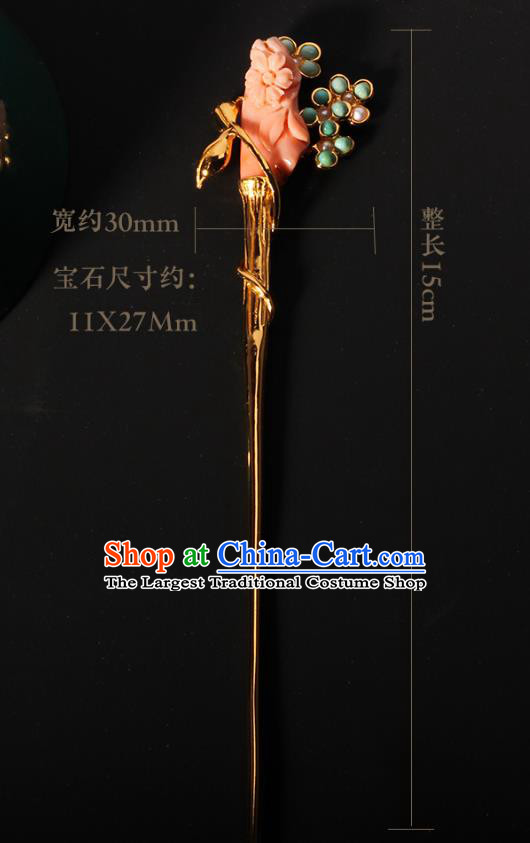 China Handmade Gems Hairpin Traditional Cheongsam Hair Accessories Ancient Hanfu Golden Hair Stick