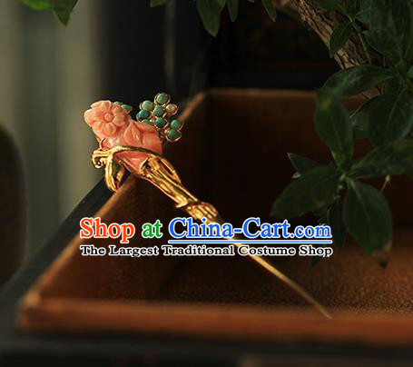 China Handmade Gems Hairpin Traditional Cheongsam Hair Accessories Ancient Hanfu Golden Hair Stick
