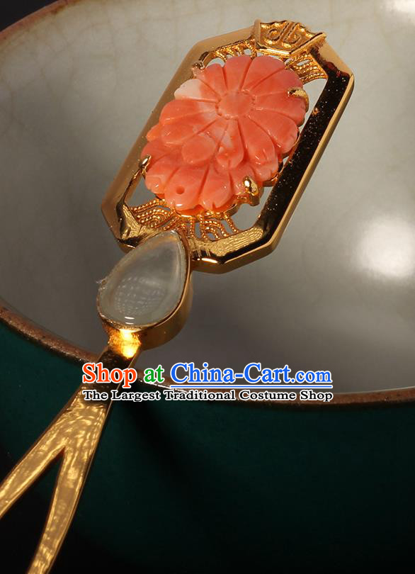 China Handmade Carving Daisy Hairpin Traditional Cheongsam Hair Accessories Ancient Court Woman Hair Clip