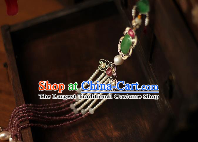 Chinese Ancient Qing Dynasty Court Woman Waist Accessories Traditional Cheongsam Garnet Beads Tassel Pendant