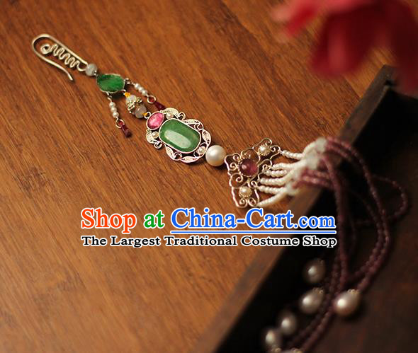 Chinese Ancient Qing Dynasty Court Woman Waist Accessories Traditional Cheongsam Garnet Beads Tassel Pendant