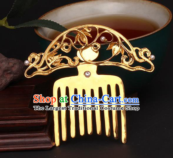 China Handmade Agate Hairpin Traditional Tang Dynasty Hair Accessories Ancient Empress Golden Hair Comb