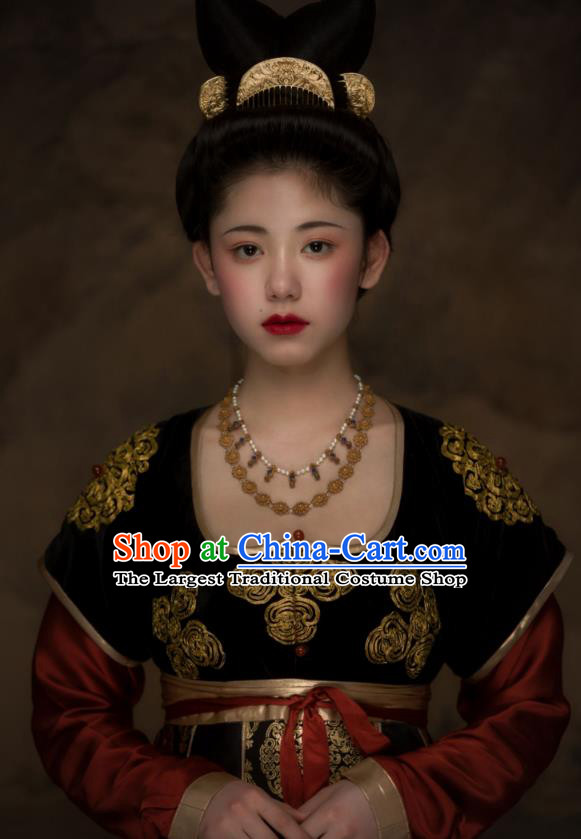 China Ancient Royal Princess Black Hanfu Dress Traditional Tang Dynasty Palace Lady Dance Garment Costumes