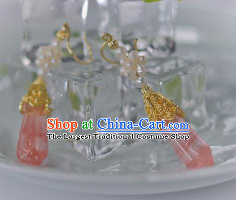 Chinese Traditional Cheongsam Ear Accessories National Pink Crystal Jewelry Handmade Ancient Imperial Concubine Earrings