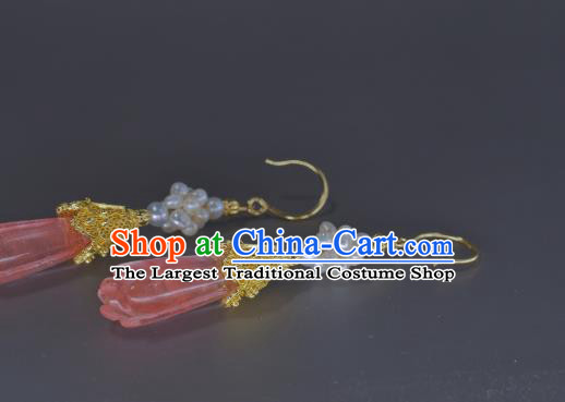 Chinese Traditional Cheongsam Ear Accessories National Pink Crystal Jewelry Handmade Ancient Imperial Concubine Earrings