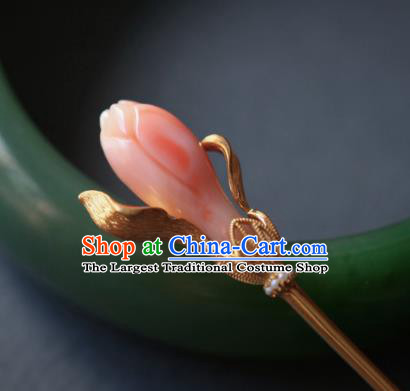China Ancient Princess Pink Mangnolia Hairpin Handmade Traditional Cheongsam Hair Accessories