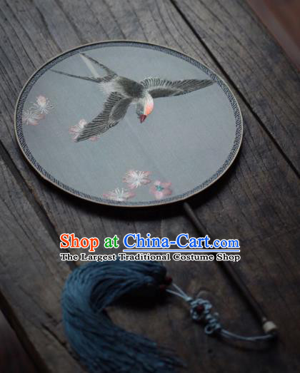 China Traditional Hanfu Fan Handmade Embroidered Circular Fan Classical Silk Palace Fan