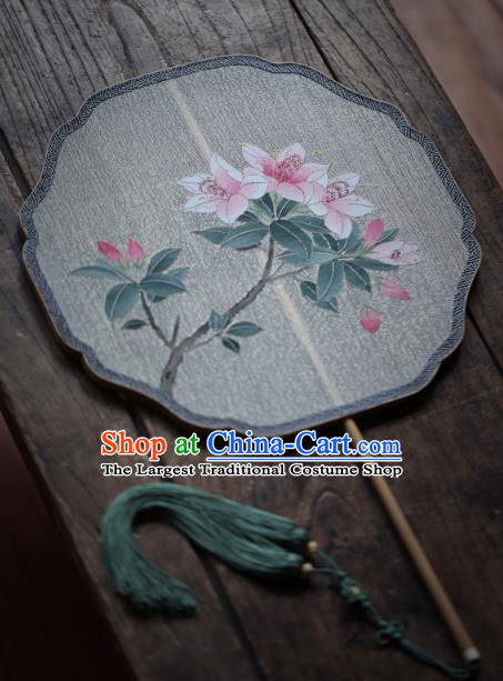 Chinese Handmade Kesi Azalea Painting Silk Fan Traditional Palace Fan Ancient Song Dynasty Princess Hanfu Fans