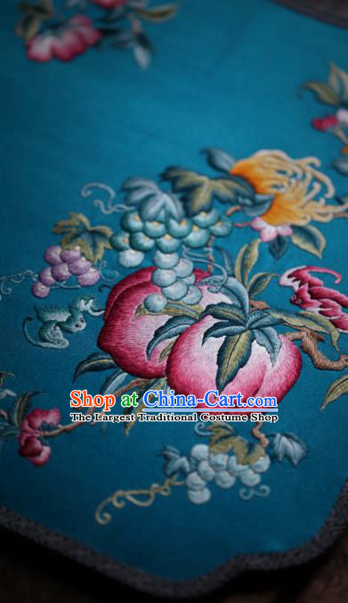 China Handmade Embroidered Peach Fan Classical Blue Silk Palace Fan Traditional Song Dynasty Hanfu Fan