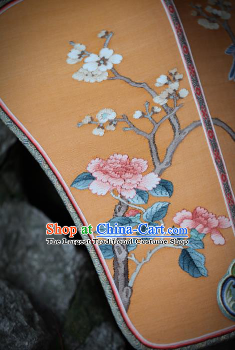 Chinese Handmade Kesi Plum Blossom Painting Yellow Silk Fan Traditional Palace Fan Ancient Ming Dynasty Hanfu Fans