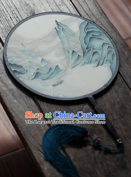 Chinese Ancient Ming Dynasty Hanfu Fans Handmade Painting Landscape Silk Circular Fan Traditional Palace Fan