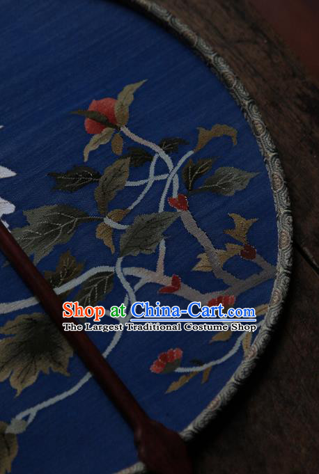 Chinese Traditional Palace Fan Ancient Hanfu Fans Handmade Kesi Peony Painting Blue Silk Circular Fan