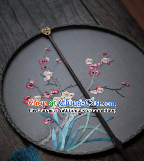 China Handmade Embroidered Plum Daffodil Fan Classical Silk Palace Fan Traditional Song Dynasty Hanfu Circular Fan