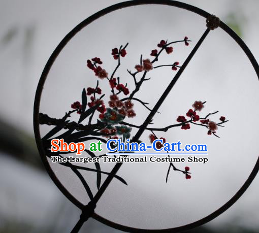 China Handmade Embroidered Plum Daffodil Fan Classical Silk Palace Fan Traditional Song Dynasty Hanfu Circular Fan