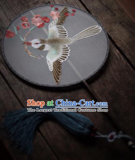China Handmade Embroidered Plum Blossom Fan Classical Silk Palace Fan Traditional Hanfu Circular Fan
