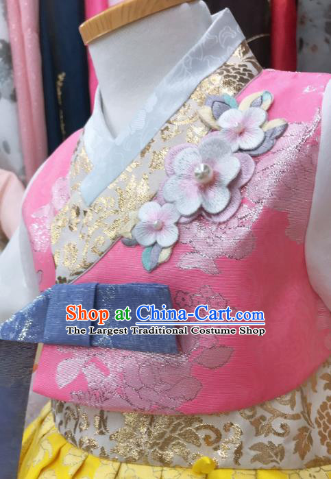 Asian Korea Children Garments Fashion Traditional Festival Hanbok Clothing Korean Girl Pink Blouse and Yellow Dress