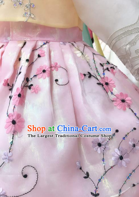 Asian Korea Traditional Birthday Hanbok Clothing Korean Girl Yellow Blouse and Pink Dress Children Princess Garments Fashion