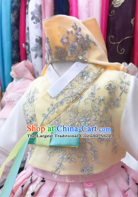 Asian Korea Traditional Birthday Hanbok Clothing Korean Girl Yellow Blouse and Pink Dress Children Princess Garments Fashion