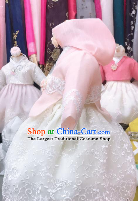 Asian Korean Traditional Birthday Hanbok Clothing Girl Pink Blouse and White Dress Korea Children Princess Garments Fashion