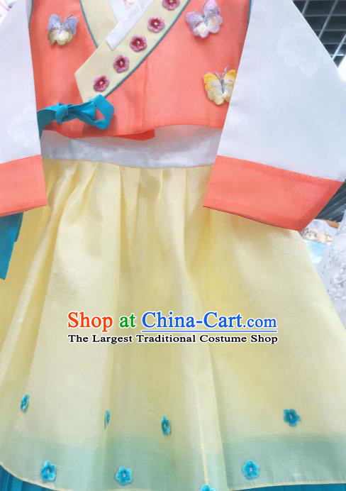 Asian Korea Traditional Fashion Garments Korean Court Princess Hanbok Clothing Girl Orange Blouse and Yellow Dress