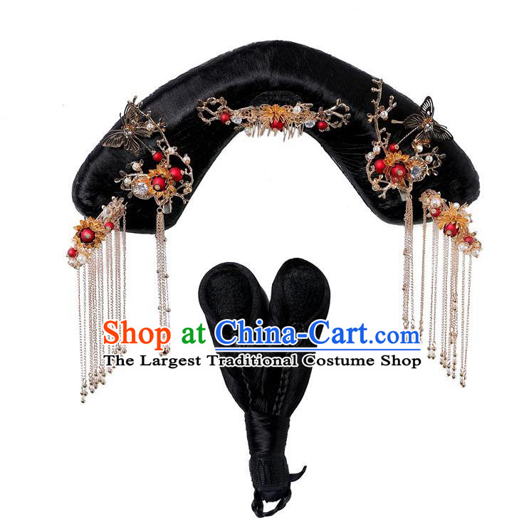 Chinese Traditional Qing Dynasty Manchu Woman Wigs and Hair Accessories Ancient Imperial Concubine Headdress