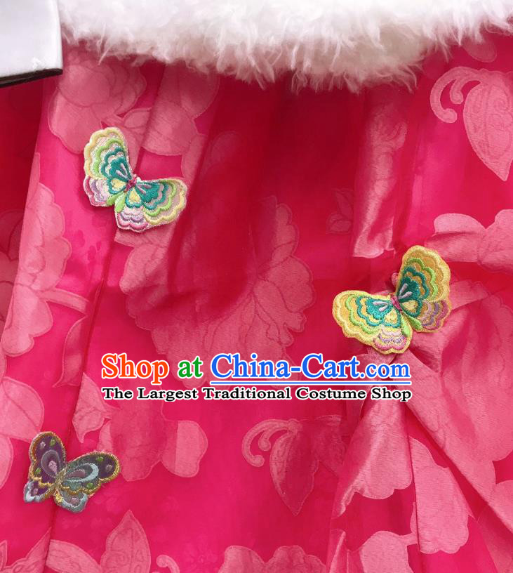 Korea Children Blue Vest Blouse and Rosy Dress Traditional New Year Garments Fashion Asian Korean Hanbok Clothing