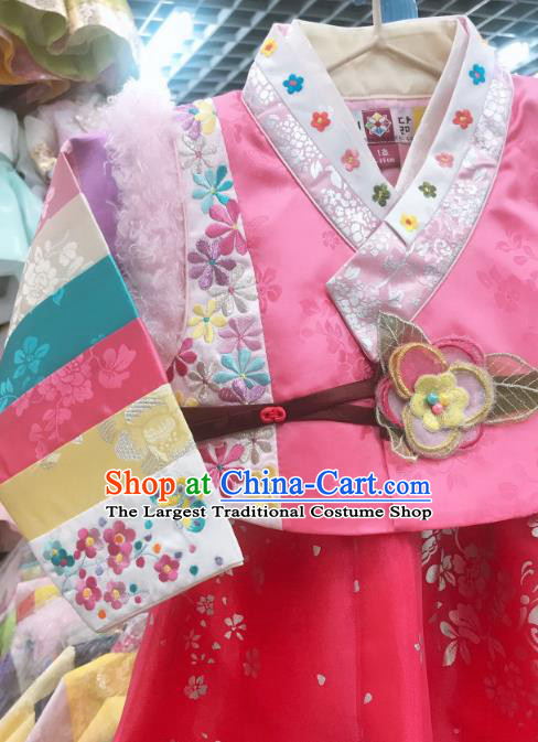 Asian Korean Hanbok Clothing Korea Children Pink Vest Blouse and Rosy Dress Traditional New Year Garments Fashion