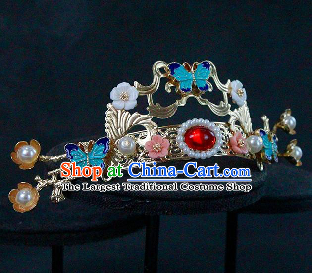 China Traditional Ming Dynasty Headwear Ancient Princess Blueing Butterfly Hair Crown