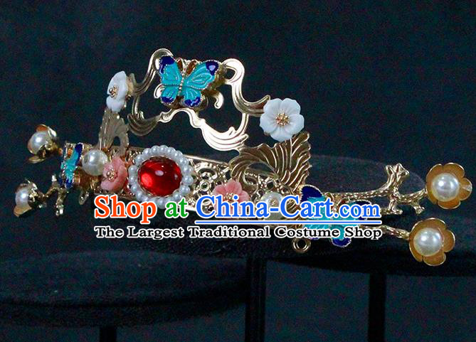 China Traditional Ming Dynasty Headwear Ancient Princess Blueing Butterfly Hair Crown