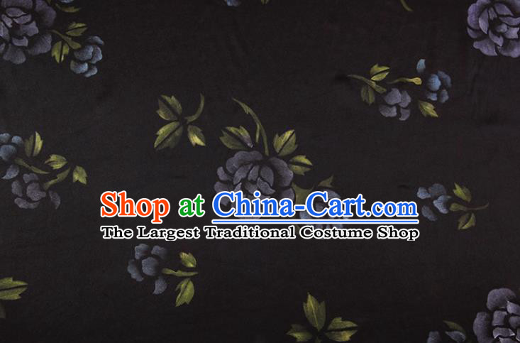 China Traditional Fabric Classical Flowers Pattern Black Silk Gambiered Guangdong Gauze