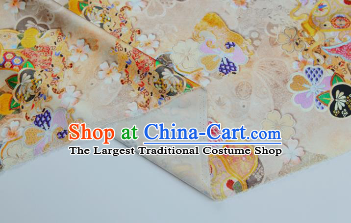 China Printing Beige Satin Drapery Traditional Silk Fabric Classical Cheongsam Cloth