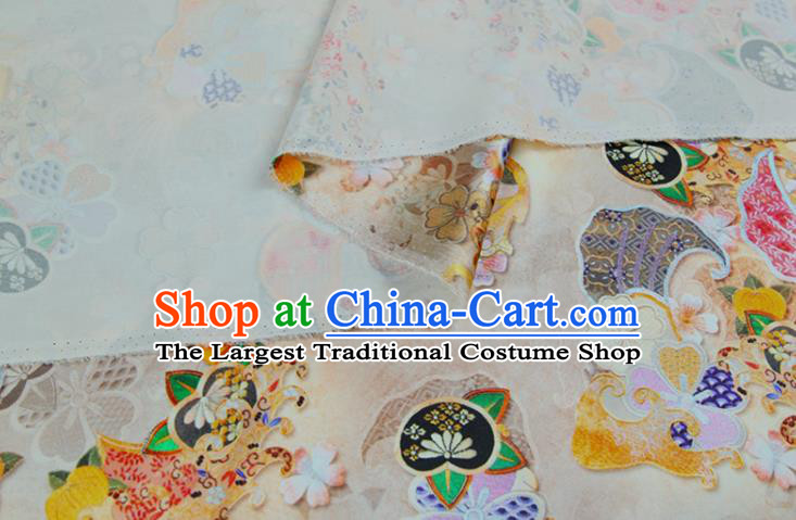 China Printing Beige Satin Drapery Traditional Silk Fabric Classical Cheongsam Cloth
