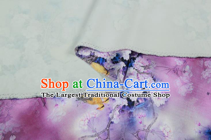 China Traditional Cheongsam Silk Fabric Classical Printing Pear Flowers Cloth Lilac Satin Drapery