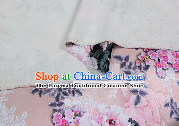 China Pink Satin Drapery Traditional Cheongsam Silk Fabric Classical Printing Peony Cloth