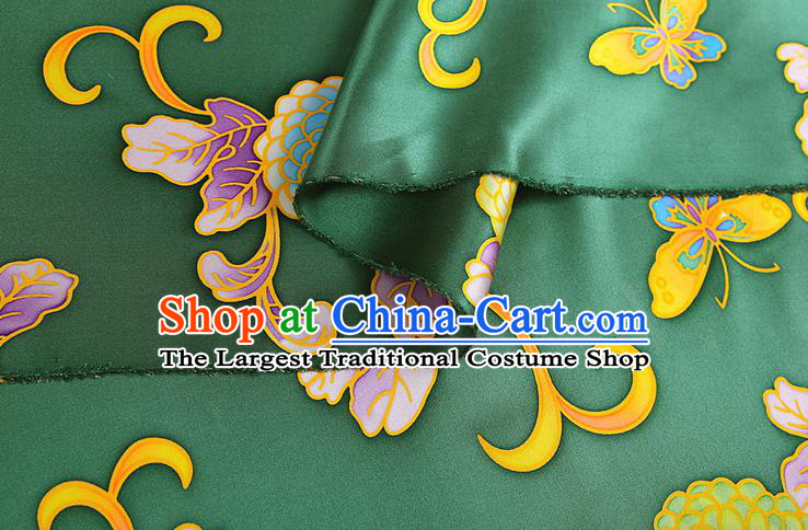 China Classical Peony Pattern Green Brocade Cloth Traditional Satin Drapery Cheongsam Silk Fabric