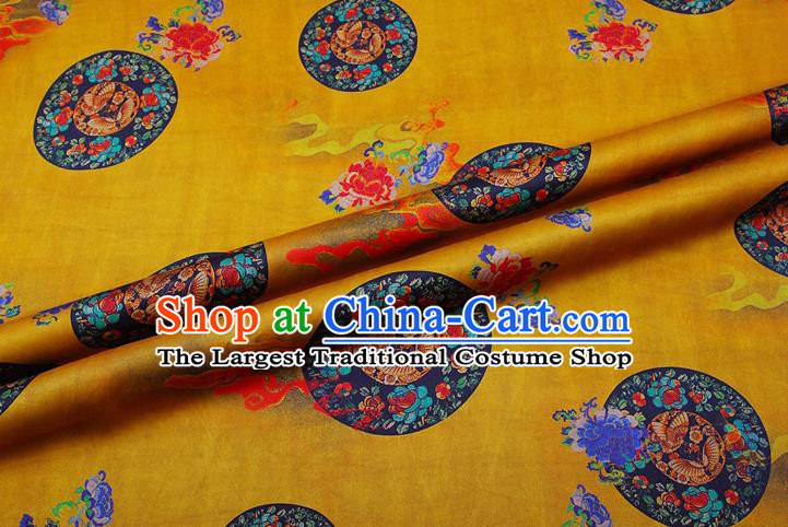 China Traditional Butterfly Peony Pattern Yellow Brocade Drapery Silk Fabric Classical Cheongsam Gambiered Guangdong Gauze