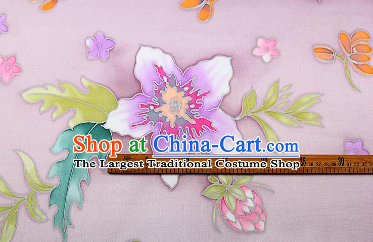 China Classical Cheongsam Satin Drapery Traditional Flowers Pattern Pink Brocade Printing Silk Fabric
