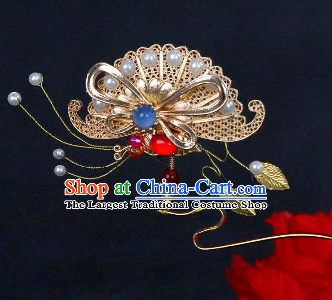 China Traditional Ming Dynasty Princess Hair Stick Ancient Palace Lady Golden Hairpin