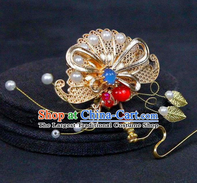 China Traditional Ming Dynasty Princess Hair Stick Ancient Palace Lady Golden Hairpin