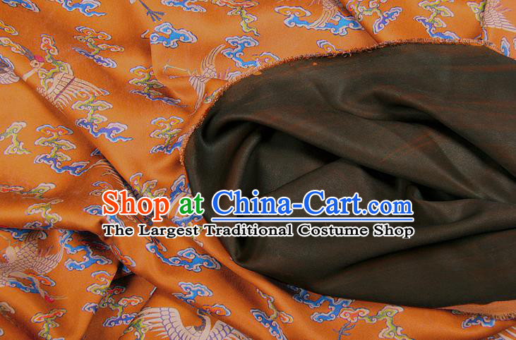 China Classical Silk Fabric Orange Brocade Traditional Cranes Pattern Gambiered Guangdong Gauze