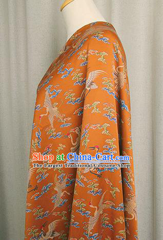 China Classical Silk Fabric Orange Brocade Traditional Cranes Pattern Gambiered Guangdong Gauze