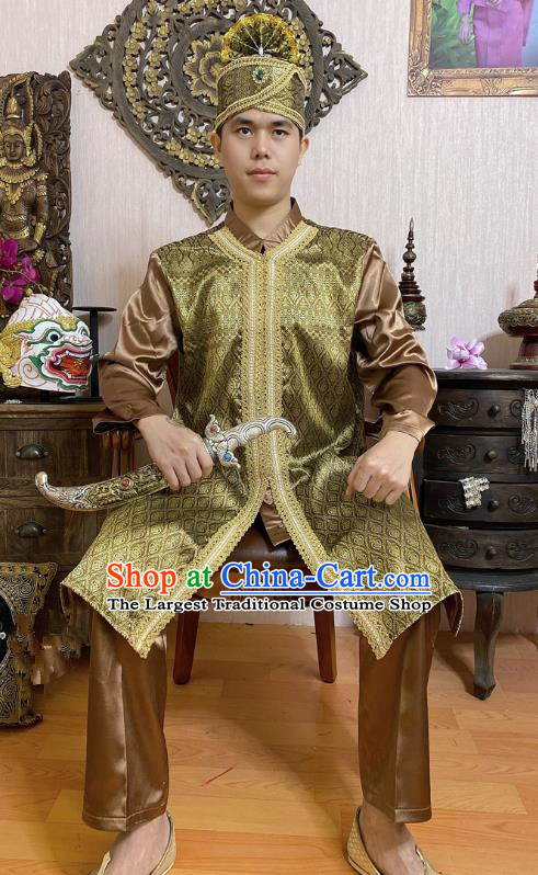 Thailand Traditional Folk Dance Costumes Asian Thai Court Prince Golden Costumes