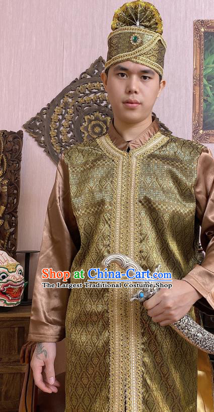 Thailand Traditional Folk Dance Costumes Asian Thai Court Prince Golden Costumes