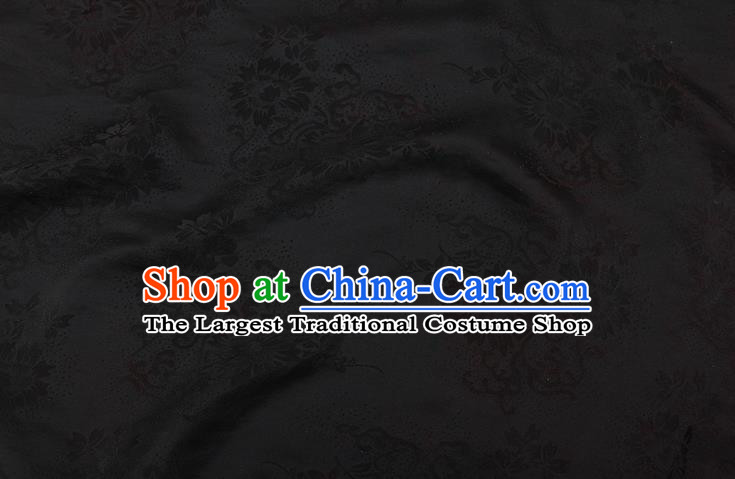 China Classical Cheongsam Peony Pattern Brocade Navy Gambiered Guangdong Gauze Traditional Silk Fabric