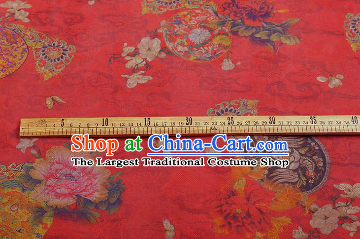 China Classical Wedding Dress Red Brocade Traditional Peony Pattern Gambiered Guangdong Gauze Silk Fabric