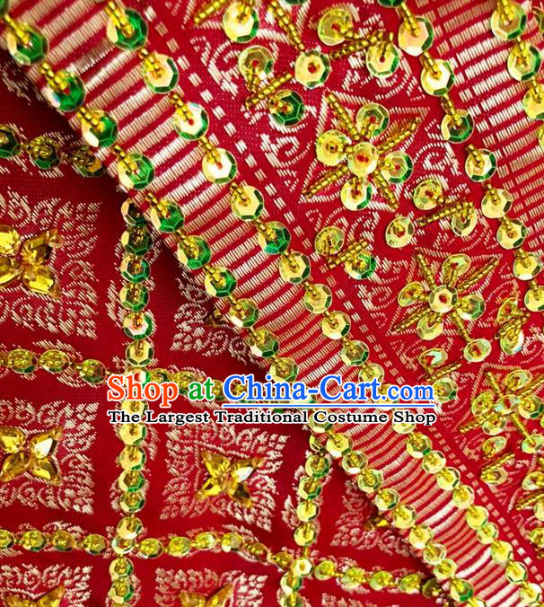 Asian Thai Court Woman Dress Clothing Traditional Thailand Embroidery Blouse and Red Skirt Wedding Uniforms